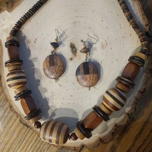 Chunky Wood Necklace/Earring Set